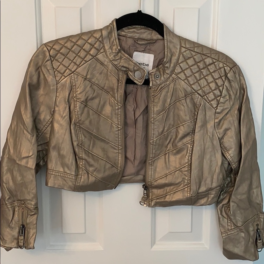 Bebe Crop Leather Moto Jacket